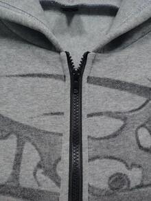 ROMWE MEN Goth 男款哥德式印花前開拉鍊連帽外套 - 淺灰色 - 查看 5