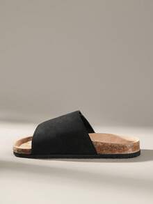 Solecia Women Casual Versatile Plush Round Toe Fluffy Flat Slippers For Christmas Summer - Black - View 8