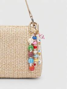ROMWE Kawaii 1 Piece Spring Summer Dopamine Style Colorful Beaded Bag Keychain Pendant, Woven Rope Bag Charm, DIY Hanging Ornament - White - View 5