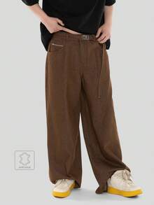FORM&CHAOS Men's Summer Loose Straight Brown Washed Denim Long Pants - Brown - View 2
