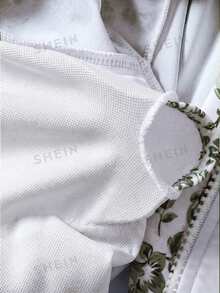 SHEIN 少女新款时尚拼接印花泳装套装，热带植物印花比基尼泳衣，带防晒衣的长袖泳装，少女防晒衣两件套泳衣，长袖和短裤拉链套装，适合青少年女孩，长袖泳装套装，带防晒衣的泳裤，长袖少女保守泳装，女孩度假装，长袖泳装配短裤，绿色泳装，保守泳装 - 綠色 - 查看 6