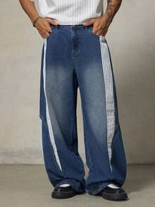 FRESIVO Men's Vintage Washed Blue Webbing Pants - Blue - View 5