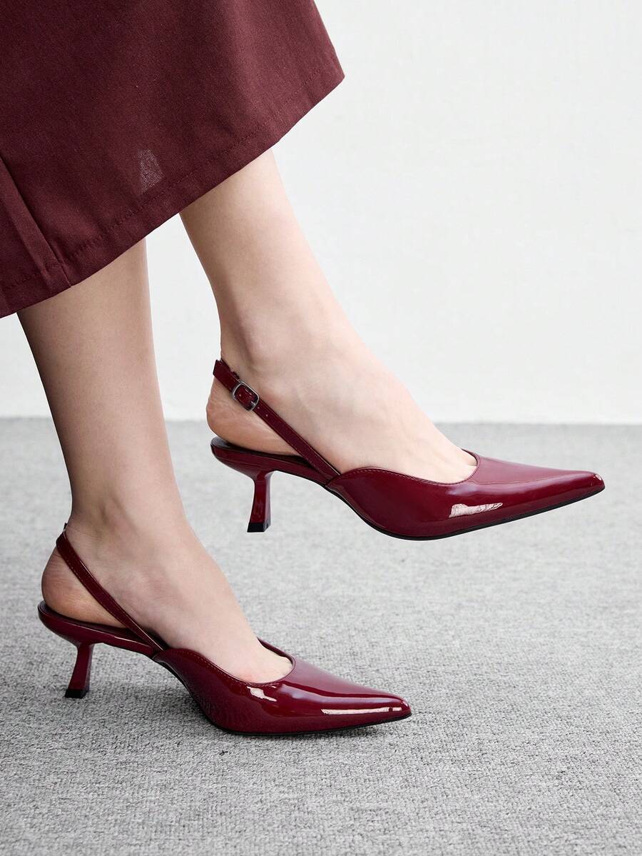 CUCCOO BIZCHIC Ladies Burgundy Elegant Outdoor Pointed Heel High Heels, Suitable For Summer Prom, Vacation And Other Occasions, Business Leisure, Spring Break - Burgundy 2 - View 1