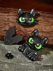 SHEIN How to Train Your Dragon 3入組時尚可愛卡通龍胸針徽章，黑色鋅合金滴油飾品配件，適合別在外套與書包上 - 彩色 - 查看 4