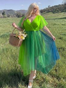 Lyrianda Plus Size Spring/Summer Punk Colorful Gradient Short Sleeve Asymmetrical Hem Dress - Multicolor - View 6