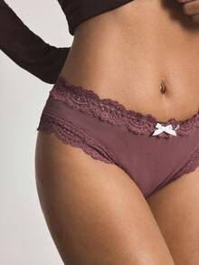 Ocili 5pcs/Pack Chic Autumn Leisure Basic Solid Color Soft 100% Cotton Lace Trim Low Waist Women's Briefs - Rust Brown - View 5