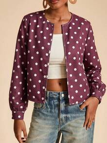 Travachic Women's Polka Dot Print Long Sleeve Versatile Casual Jacket - Coffee Brown - View 3