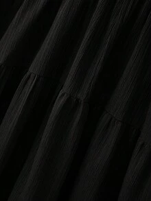 GlowEve CURVE 大尺碼女款優雅純色紋理百褶鏤空露背蝴蝶結細肩帶長版洋裝，適合夏季海灘度假、約會 - 黑色 - 查看 8