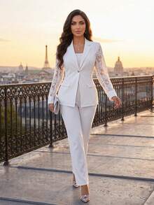 Auveirra Four Seasons White Suit Suit Set Lace Splicing Suit Set Women's Suit Set In Fall/Winter Summer - White - View 1