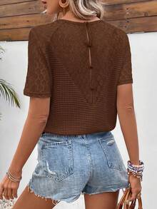 SHEIN Frenchy Camiseta casual de verano de unicolor con textura y patchwork - Marrón - Ver 7