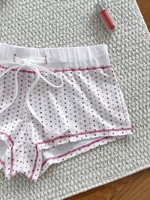 SHEIN Unity Summer Sexy Romantic Cute Hot Girl Casual Star White And Black Polka Dot Low-Waist Tight Mini Shorts Lounge - Pink - View 4
