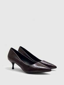 CUCCOO BIZCHIC Zapatos de tacón alto versátiles de punta fina para mujer para uso diario y para Navidad y primavera - Café marrón. - Ver 7