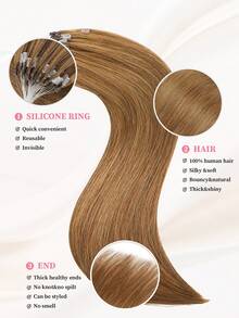50 Strands Micro Loop Hair Extensions Real Human Hair, 6# Light Brown Microbead Design, Ultra‑Smooth & Super‑Soft Silky Straight Healthy Texture, Premium Remy Hair, Easy Installation, Ideal For Women Daily Hair Volume Boosting And Hairstyle Upgrading - S6 - View 2