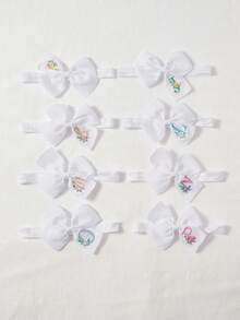 Cozy Pixies 1-Piece [A-Z] 26 Letter Embroidered Baby Headbands, Elastic Nylon Headbands, Suitable For Newborns And Babies, White Soft Elastic Satin Ribbon Bow Hai - White - View 3