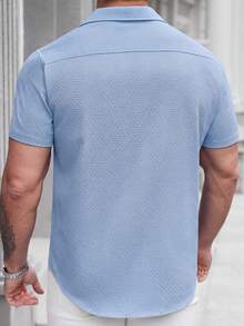 SLATEMANN Men's Textured Single-Breasted Casual Versatile Short Sleeve Shirt, Ceremony - Blue - View 2
