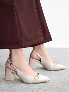CUCCOO BIZCHIC 女款酒紅色粗跟高跟鞋，經典極簡設計，適合通勤、約會、派對、度假、婚禮，聖誕春季鞋款 - 淡灰 - 查看 5