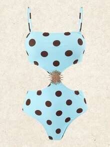 Swim Oasis Women's 2 Pieces Swimsuit Set With Polka Dot Print, Cutout Sunflower Skirt, Summer Holiday Beach Outfit - Multicolor - View 3
