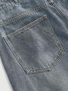 ROMWE MEN Men's Loose Fit Denim Shorts With Sparkling Diamond Embroidery Pattern - Medium Wash - View 5