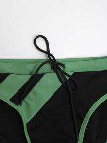 ZELFYO Men Color Block Drawstring Waist Swim Brief Solid Racer Brief, Hawaiian, Holiday - Army Green - View 5
