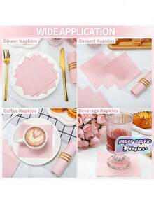20/60/100-Sheet Pink Cocktail Napkins, Disposable Pink Beverage Napkins, 5 Inches X 5 Inches In Size, 10 Inches X 10 Inches When Unfolded, Suitable For Bars, Weddings, Birthdays, Mother's Day, Father's Day And Other Occasions. - Pink - View 4