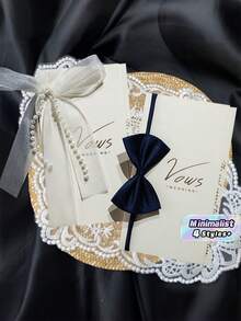 2pcs Minimalist Vow Cards: Fresh And Whimsical Declarations, Elegant Vows, Wedding Books, Speeches, And Niche Wedding Confession Books For The Bride And Groom - A - View 1
