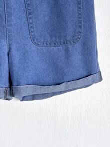 SHEIN Tween Girl Girls' Blue Denim Loose Overalls Shorts - Medium Wash - View 5