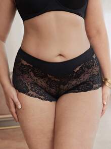 Slumbrini 3 piezas Pantalones cortos tipo bóxer de encaje talla grande para mujeres - Negro - Ver 1