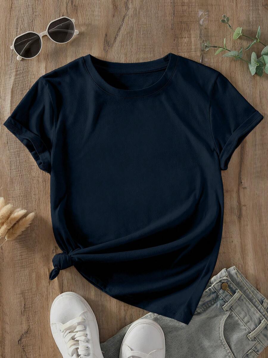 NostaNoir Camiseta unicolor de cuello redondo - Azul Marino - Ver 1