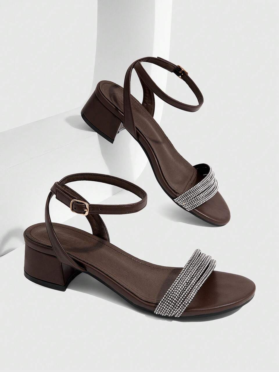 CUCCOO SZL Women's Fashion High-Heeled Sandals, Rhinestone Thick Heel PU Global Four Seasons Sexy Party Street Daily Wear