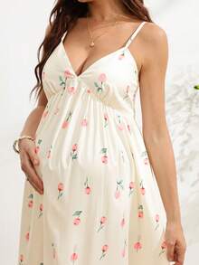 SHEIN 孕婦度假休閒細肩帶碎花洋裝 - 白色 - 查看 6