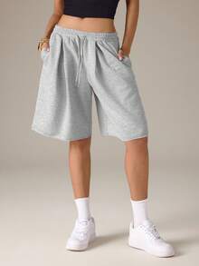 SHEIN Tall Damen Frühling/Sommer Streetwear Urlaub Alltag Homecoming Lässig Sport Basic Baggy Low Waist Bermuda Hose mit tiefem Schritt, für große Frauen - Grau - Übersicht 7