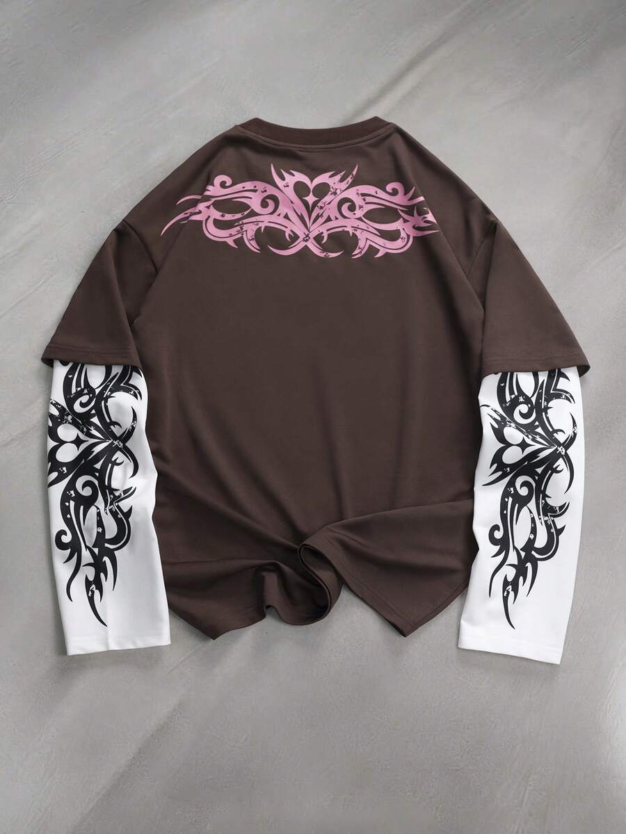 STYNVO 男士花卉印花二合一長袖休閒T恤 - 彩色 - 查看 1