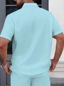 Manfinity Homme Men's Contrast Color Short Sleeve Retro Front Button Summer Shirt - Blue - View 2
