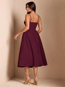 SHEIN BAE 优雅女士吊带长款蓬蓬裙，适合日常约会、外出、夜店、派对、秋季穿着。 - 紫紅色 - 查看 2