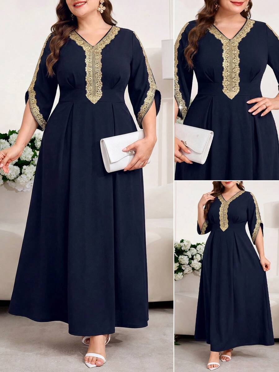 Reflora Vestido Elegante de Fiesta con Parches de Encaje Talla Grande