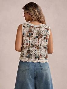 Freevana Top de punto bordado a máquina multicolor talla grande - Multicolor - Ver 2