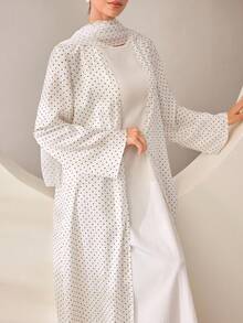 Graceveil Women Summer Elegant Eritrean Polka Dot Open Abaya Kimono Robe, Minimal Soft Style For Daily Walks, Friends Meetups Street Shopping - White - View 1
