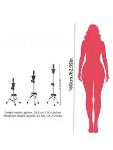 Mini Tripod Mannequin Head Stand, Adjustable Wig Tripod Stand (36.83-55.37 Cm), Compatible With Mannequin Heads And Training Heads - Silver - View 3