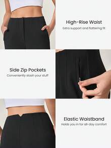 GLOWMODE Wrinkle-Resistant Stretchy Easy Pull-On High-Rise Waist Tapered Work Pants With Side Pockets Daily Casual Office  Spring Summer - Black - View 5