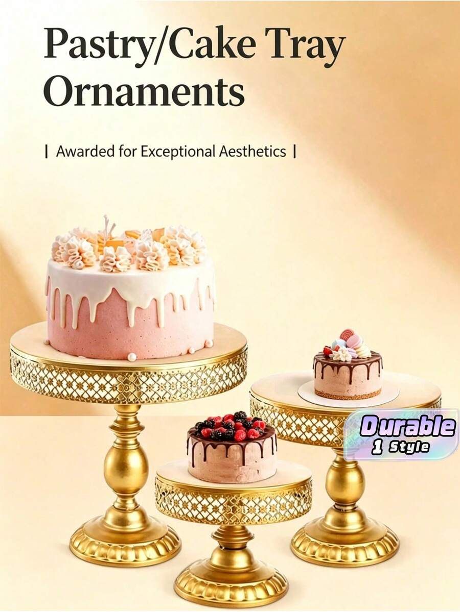 1Pc Gold Cake Stand, Metal Dessert Table Display Stand, Wedding Table Decoration Dessert Stand, Birthday Party Cake Tray, Afternoon Tea Stand, Cold Buffet Table. - Gold - View 1