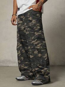 AXEPEAK Men's Loose Fit Camo Pants - Army Green - View 5
