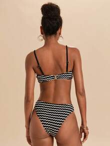Travachic Women's Summer Beach Striped Ruched Sexy Fashion Bikini Two-Piece Swimsuit Set - Multicolor - View 2