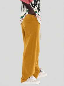 FORM&CHAOS Men's Loose Yellow Vintage Pure Cotton Denim Jeans - Yellow - View 4