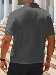 Manfinity Homme Kemeja Polo Bisnis Lengan Pendek Kerah Kancing Pria Ukuran Besar untuk Musim Panas - Dark Grey - View 2