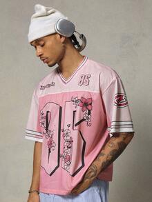 FRESIVO Men's Knitted Casual Loose Fit Short Sleeve T-Shirt, Fashionable & Everyday Wear, 2000s Style - Pink - View 5
