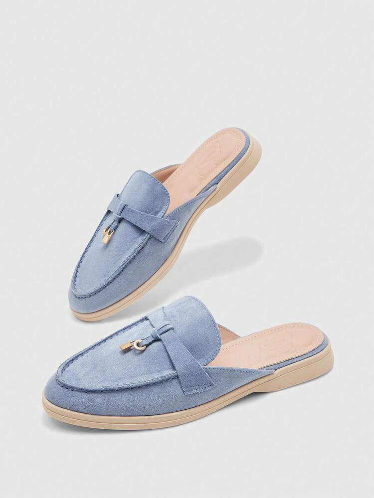 CUCCOO BIZCHIC Fashion Blue Suede Comfortable Commuter Women's Flat-Soled Mules Shoes Women's Flat-Soled Shoes Slippers Are Suitable For Outdoor Shopping And Work, Daily Versatile Flat Women's Shoes