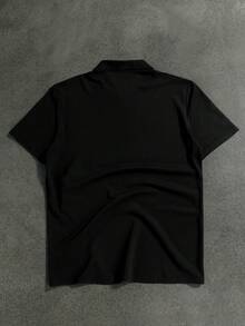 PAVTROS Áo thun polo nam tay ngắn in chữ cài nút phía trước - màu đen - Xem 2