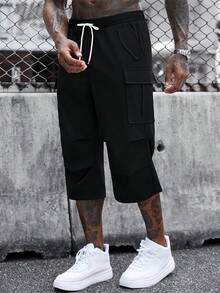 SLATEMANN Men's Casual Versatile Solid Color Cargo 7/10 Length Pants - Black - View 4
