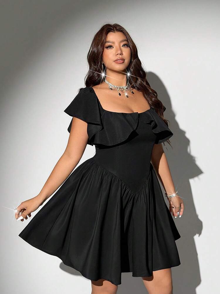 night party black short party dresses Viva Relle Plus Size Sexy 70's Elegant Square Neck Cinched Waist Women's Dress Summer elegant black dress for party Black Men's Business Casual Flying Tomato 510” tall Size:us-8