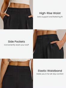 GLOWMODE Pantalones de trabajo con piernas anchas, resistentes a las arrugas y elásticos de 29", con bolsillos laterales para la oficina diaria - Negro - Ver 5